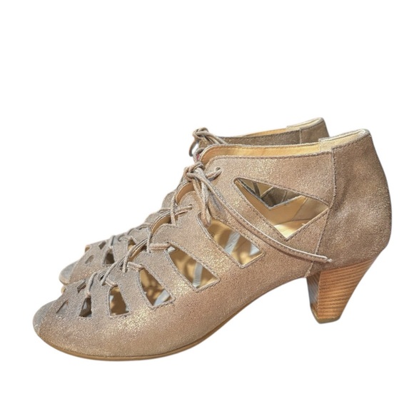 Paul Green Leather Prague Lace Up Heeled Open Toe Ankle Booties - Picture 4 of 13